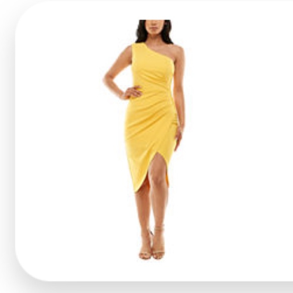 Premier Amour One
Shoulder Midi Sheath Dress